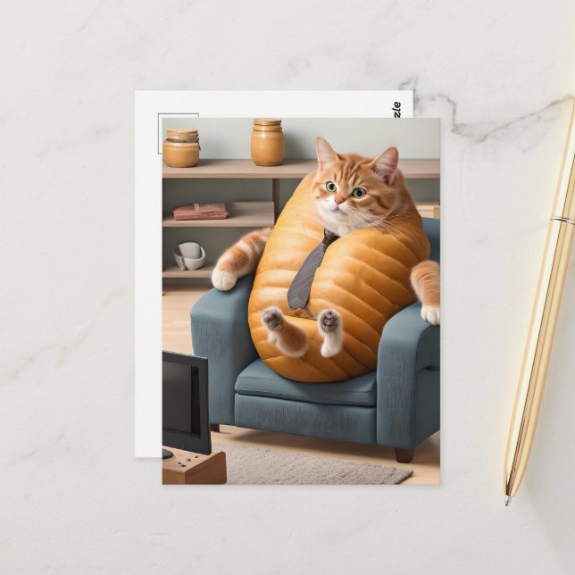 Funny Bread Loaf Cat Postcard (Front/Back In Situ)