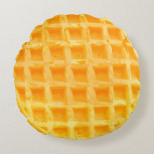 Funny Breakfast Waffle design Round Pillow
