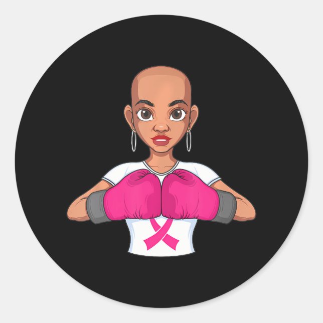 Funny Breast Cancer Black Girl Boxing Warrior For Classic Round Sticker (Front)