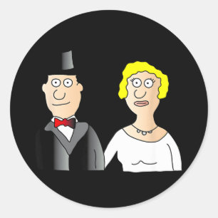 Funny bridal couple groom and bride cartoon classic round sticker