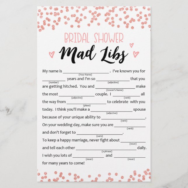Funny Bridal Shower or Hen Party game (Front)