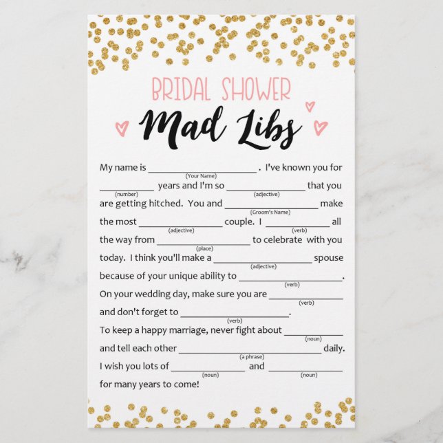 Funny Bridal Shower or Hen Party game (Front)