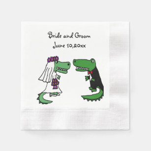 Funny Bride and Groom Alligator Wedding Art Napkin