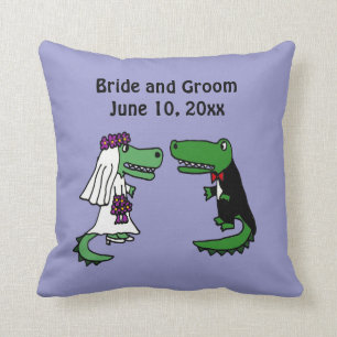 Funny Bride and Groom Alligator Wedding Art Throw Pillow