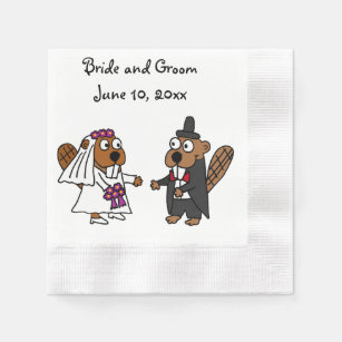 Funny Bride and Groom Beaver Wedding Design Napkin