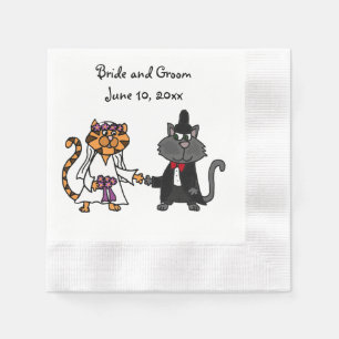 Funny bride and groom Cat Wedding Art Napkin