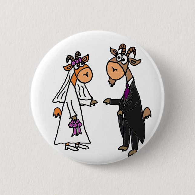 Funny Bride and Groom Goat Wedding 2 Inch Round Button (Front)