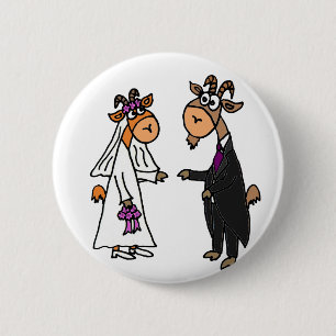 Funny Bride and Groom Goat Wedding 2 Inch Round Button