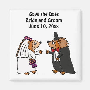 Funny Bride and Groom Hedgehog Wedding Art Magnet