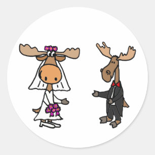 Funny Bride and Groom Moose Wedding Classic Round Sticker