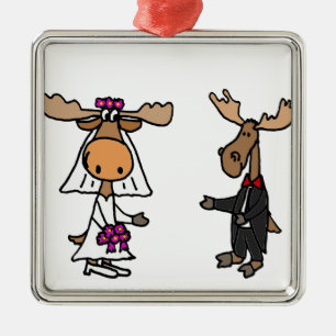 Funny Bride and Groom Moose Wedding Metal Ornament