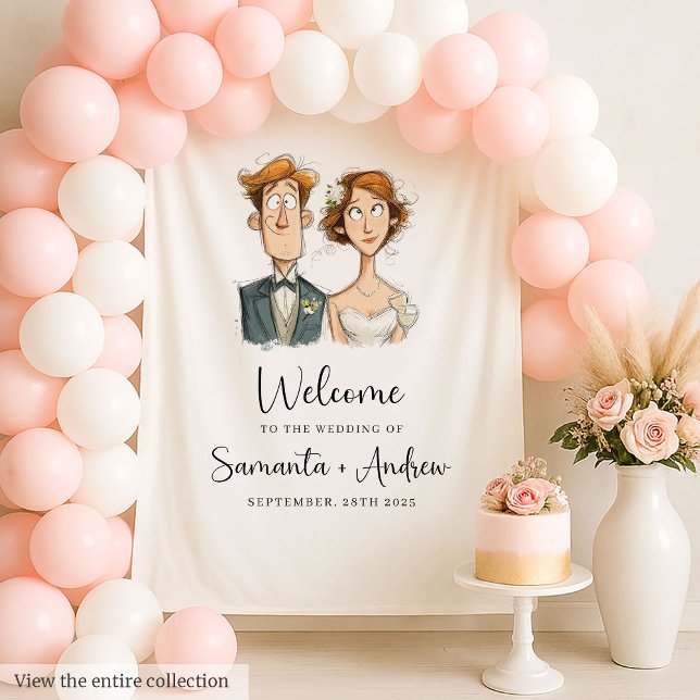 Funny Bride and Groom Wedding Backdrop Watercolor Tapestry (Funny Bride and Groom Wedding Backdrop Watercolor)