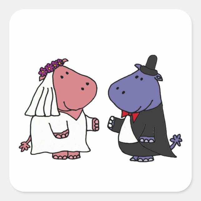 Funny Bride and Groom Wedding Cartoon Square Sticker (Front)