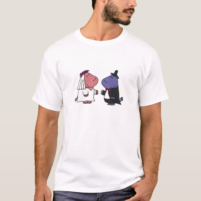Funny Bride and Groom Wedding Cartoon T-Shirt (Front)