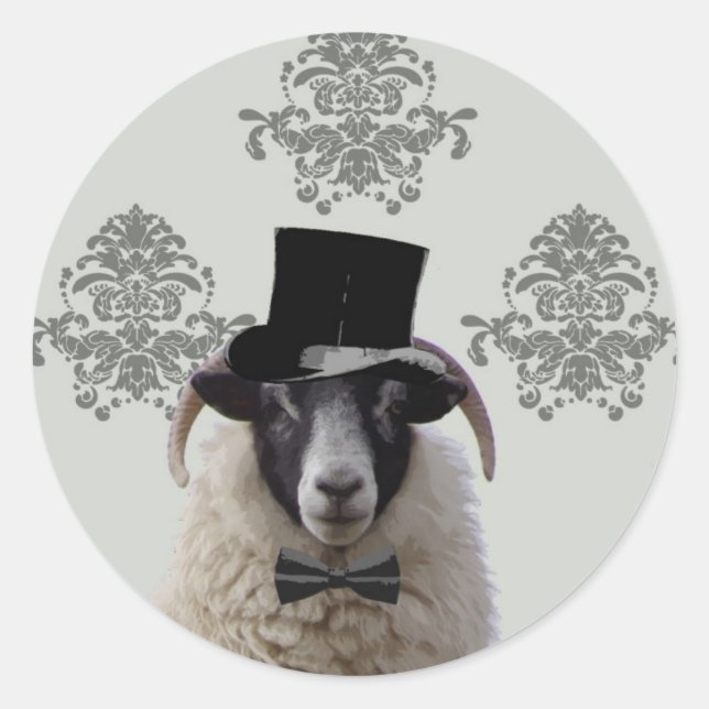 Funny bridegroom sheep in top hat classic round sticker (Front)