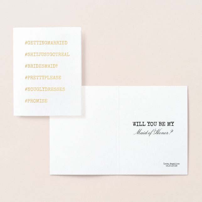 Funny Bridesmaid or Maid of Honour Foil Card (Display)