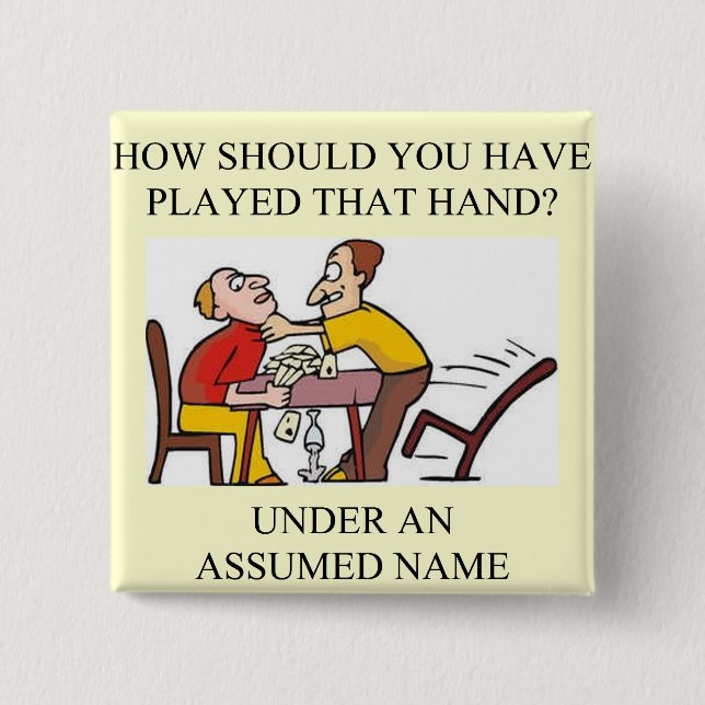 funny bridge player joke design 2 inch square button (Front)