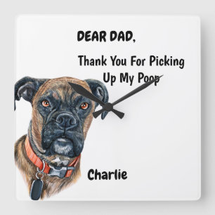 Funny Brindle Boxer Dog Dad Watercolor Canine Art  Square Wall Clock
