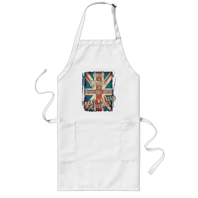 Funny British Fish And Chips Union Jack Long Apron (Front)