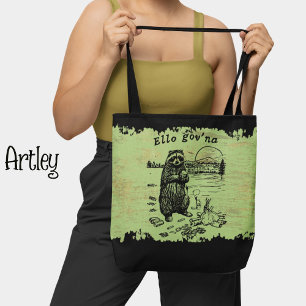 Funny British Raccoon Eating Garbage Campfire  Tote Bag