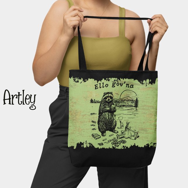 Funny British Raccoon Eating Garbage Campfire  Tote Bag (Creator Uploaded)