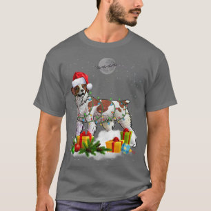 Funny Brittany Spaniel Dog Christmas Lights Santa  T-Shirt