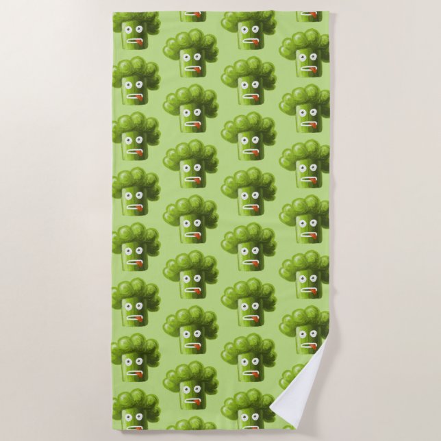 Funny Broccoli Green Vegan Vegetarian Beach Towel (Front)