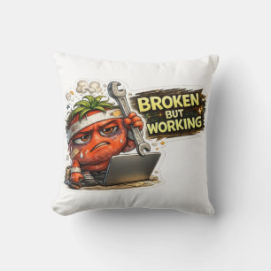 Funny Broken But Working Retro PC Computer Geek T- Throw Pillow