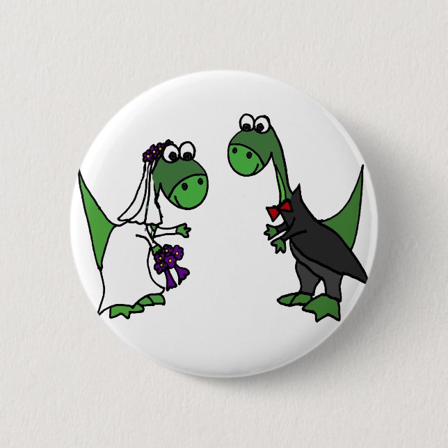 Funny Brontosaurus Wedding Art 2 Inch Round Button (Front)