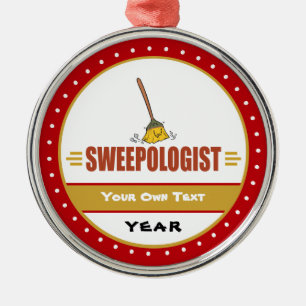 Funny Broom Sweeping Metal Ornament