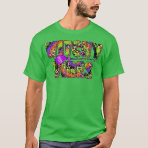 Funny Broom Witchy Vibes Tie Dye Leopard Halloween T-Shirt
