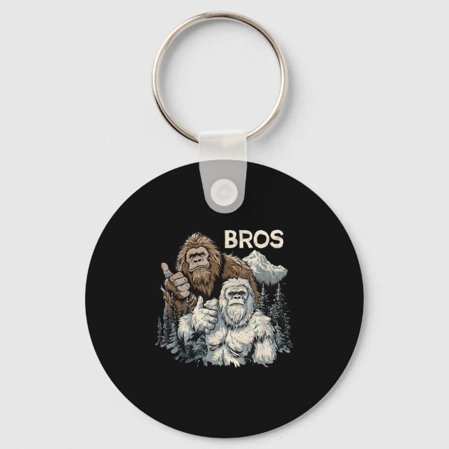 Funny Bros Bigfoot And Yeti Brothers Sasquatch Awe Keychain (Front)