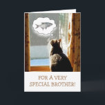 Funny Brother Cat And Fish Birthday Card<br><div class="desc">Fun card featuring a cute kitty dreaming of a nice big fish. Great for the brother who loves fishing! Personalize the message to create your own special greeting. Thanks for looking and hope you enjoy. Photo ©Christine Greenspan</div>