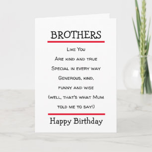 Funny Brothers Cheeky Poem Carte d'anniversaire