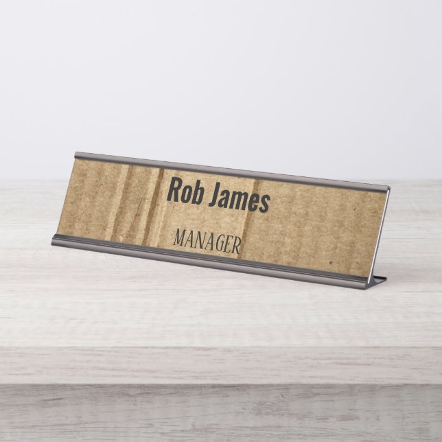 Funny brown cardboard desk name plate (Front)