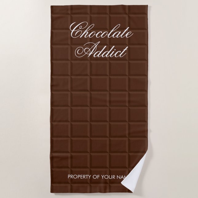 Funny brown chocolate addict beach towel (Front)