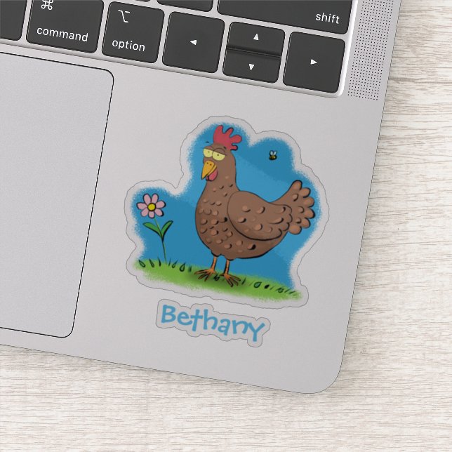 Funny brown contented chicken cartoon illustration (Detail)