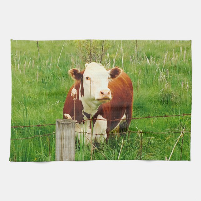 Funny Brown Cow Green 4Erik Kitchen Towel (Horizontal)