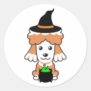 Funny brown dog is a witch classic round sticker