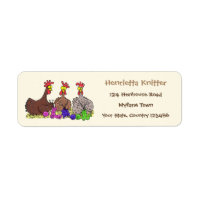 Funny brown farmyard chickens knitting cartoon