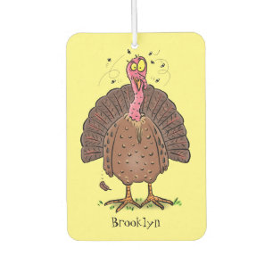 Funny brown farmyard turkey with flies cartoon air freshener