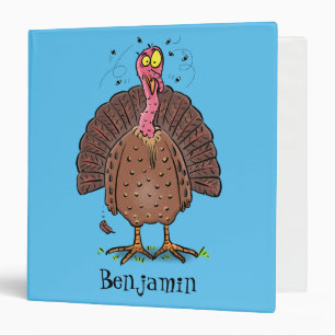 Funny brown farmyard turkey with flies cartoon binder