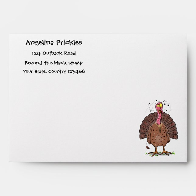 Funny brown farmyard turkey with flies cartoon envelope (Front)
