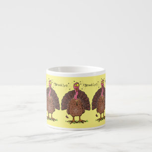 Funny brown farmyard turkey with flies cartoon espresso cup