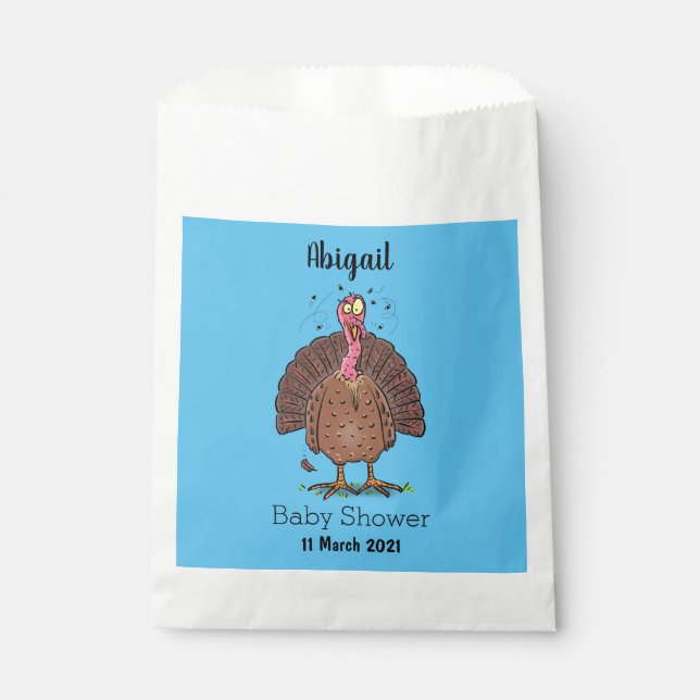 Funny brown farmyard turkey with flies cartoon favour bag (Front)
