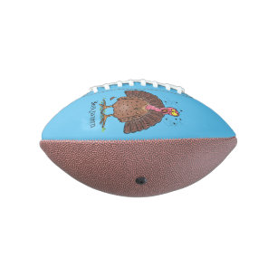 Funny brown farmyard turkey with flies cartoon football