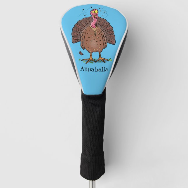 Funny brown farmyard turkey with flies cartoon golf head cover (Front)