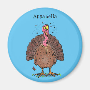 Funny brown farmyard turkey with flies cartoon magnet