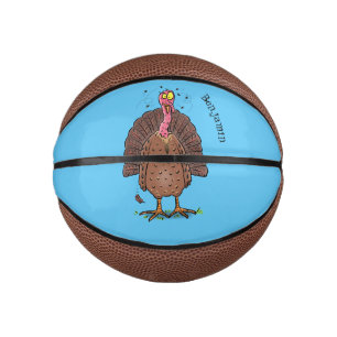 Funny brown farmyard turkey with flies cartoon mini basketball