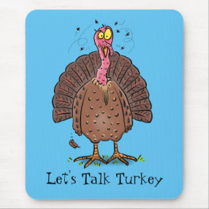 Funny brown farmyard turkey with flies cartoon mouse pad